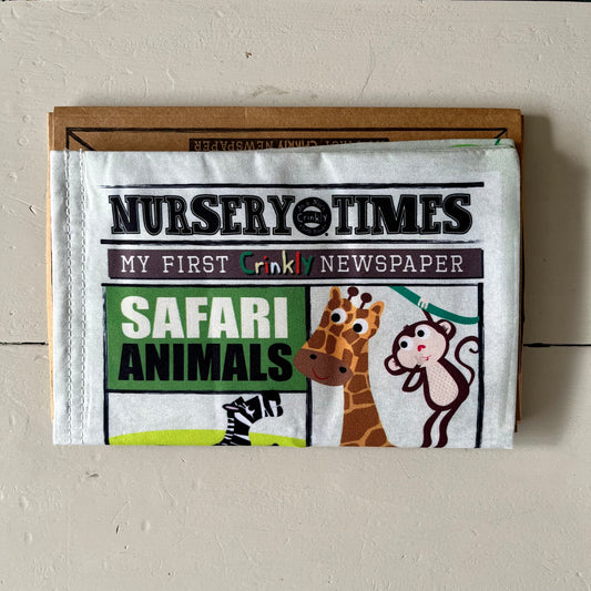 Nursery Times Crinkly Newspaper Cloth Book - Safari Animals