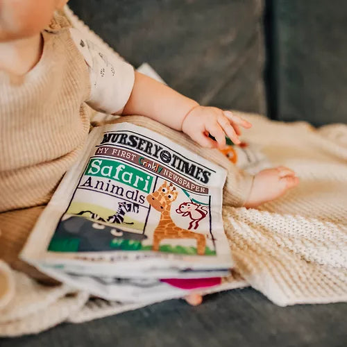 Nursery Times Crinkly Newspaper Cloth Book - Safari Animals