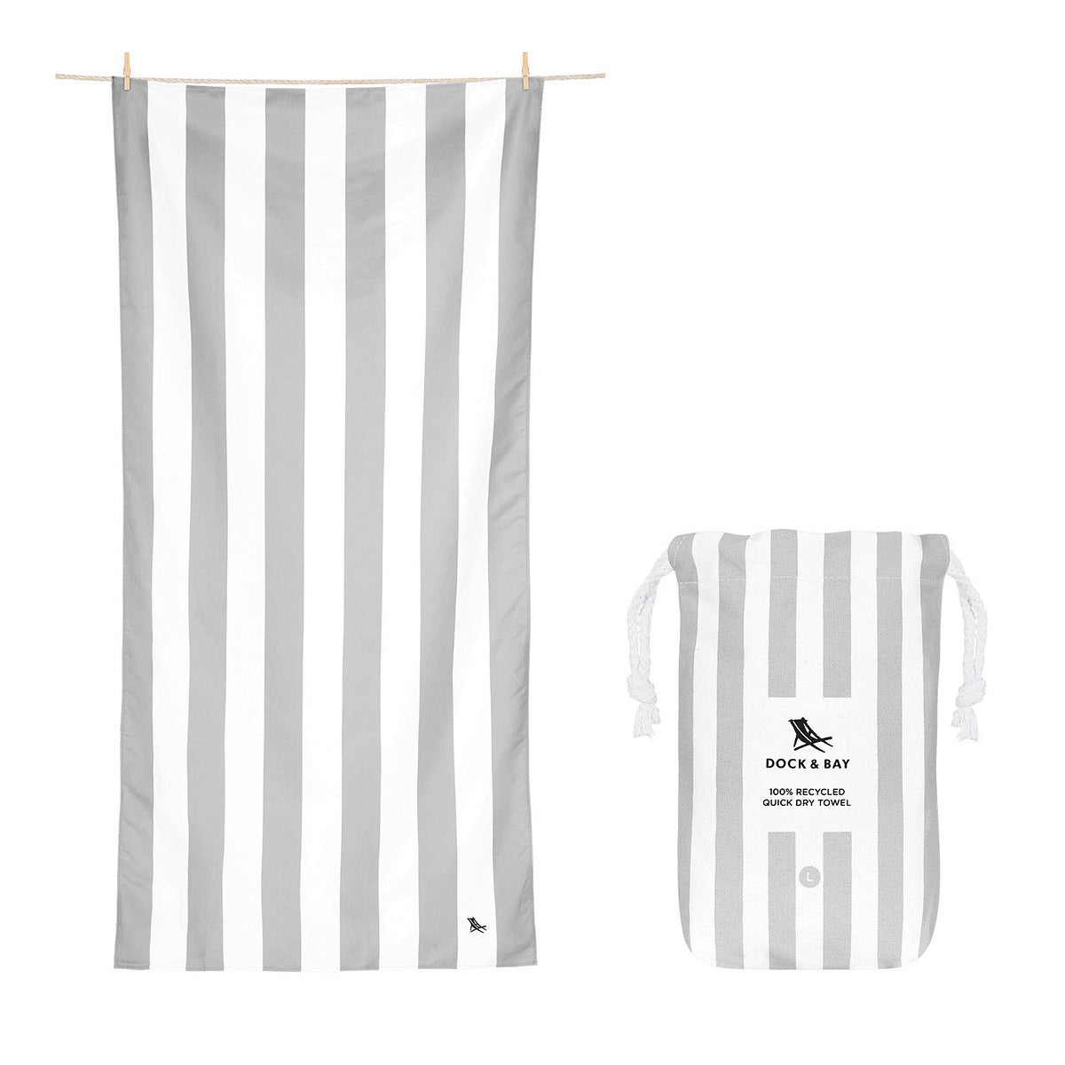 grey and white striped cabana towel from dock and bay