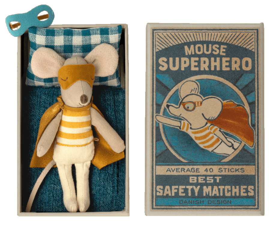 Maileg Super Hero Little Brother Mouse in a Matchbox